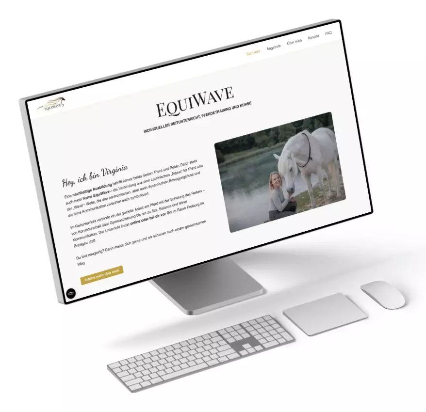 Mockup der EquiWave WordPress Website mit modernem UX/UI Design und klarer Markenstruktur
